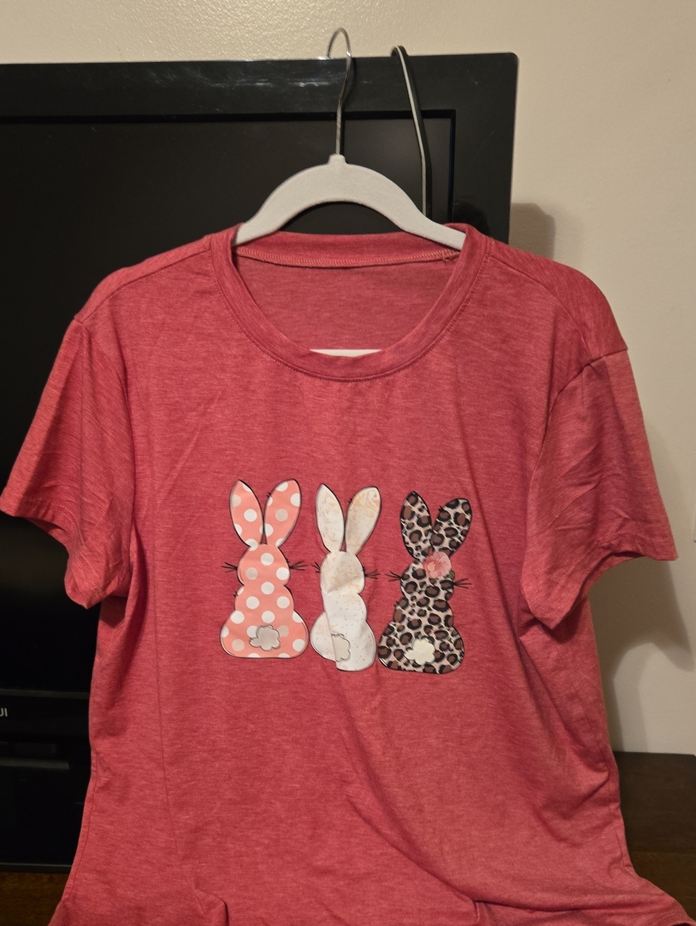 Women's Coral Short Sleeve Tee with Bunny Trio Graphic